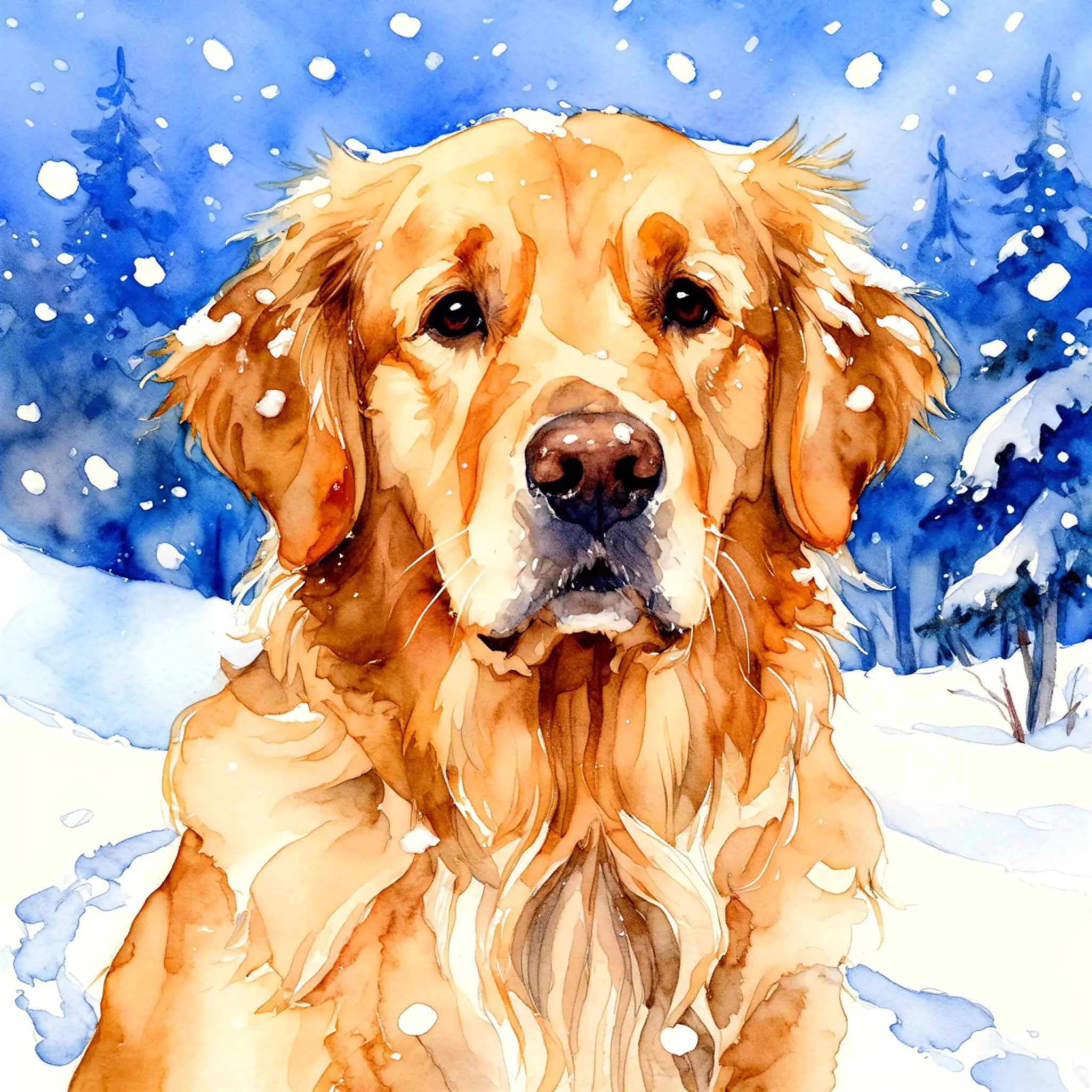 Golden retriever watercolor portrait