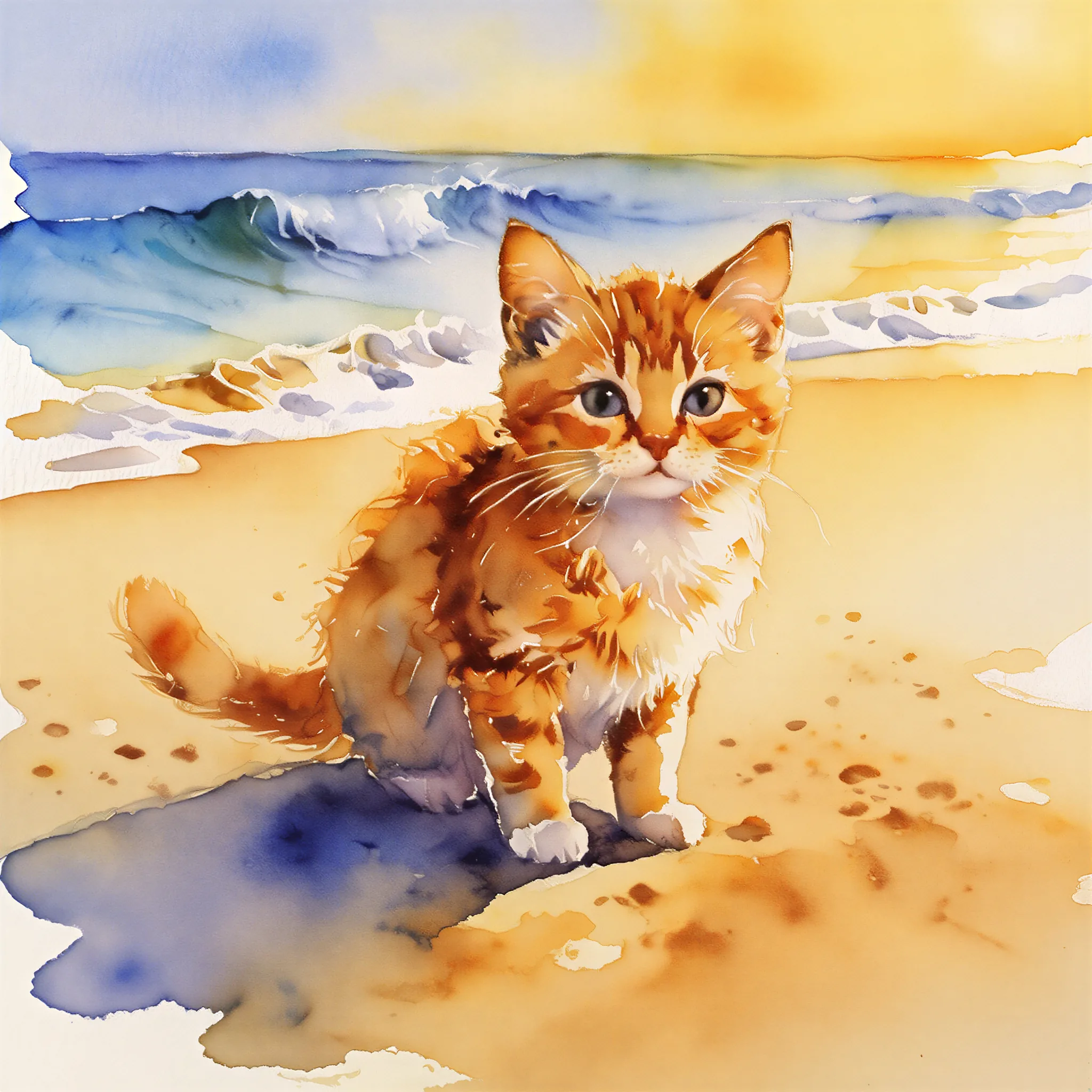 Custom watercolor portrait of a Munchkin with soft, luminous brushwork