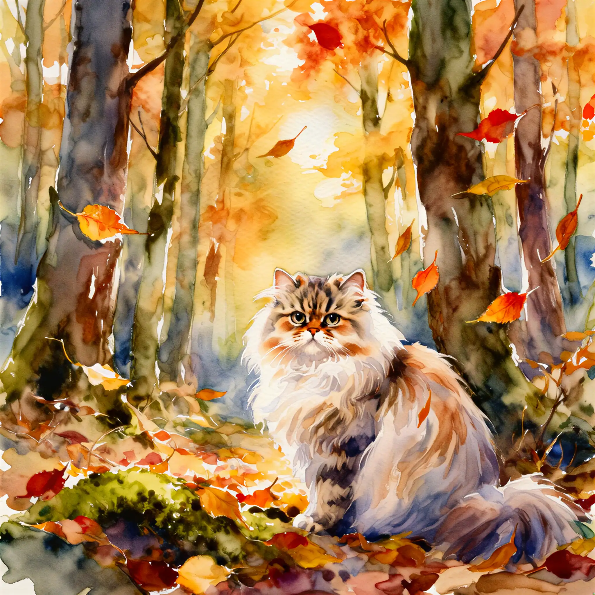 Custom watercolor portrait of a Persian with soft, luminous brushwork