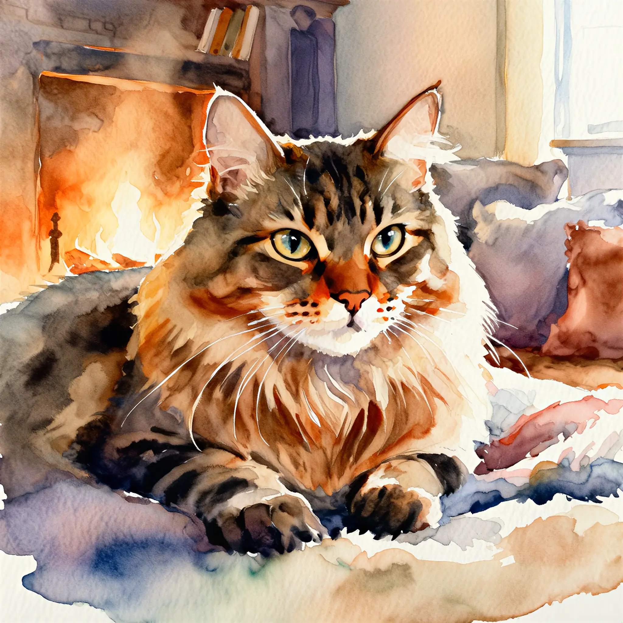 Custom watercolor portrait of a Siberian with soft, luminous brushwork